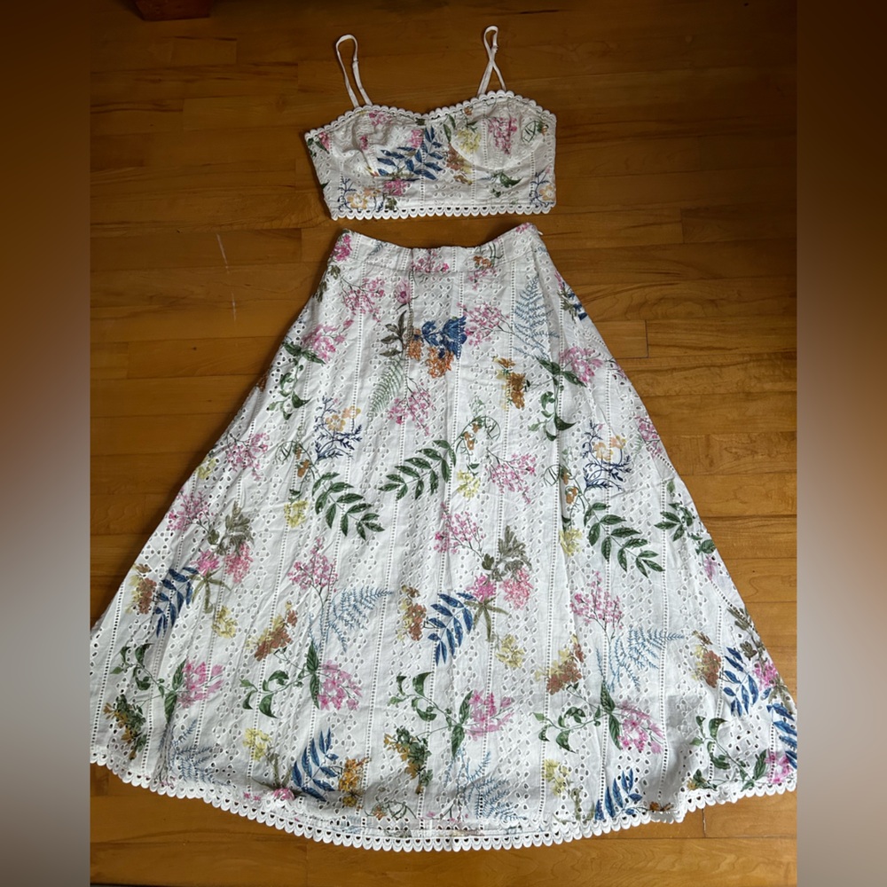 Lulu's White Embroidered Two Piece with Floral Accents